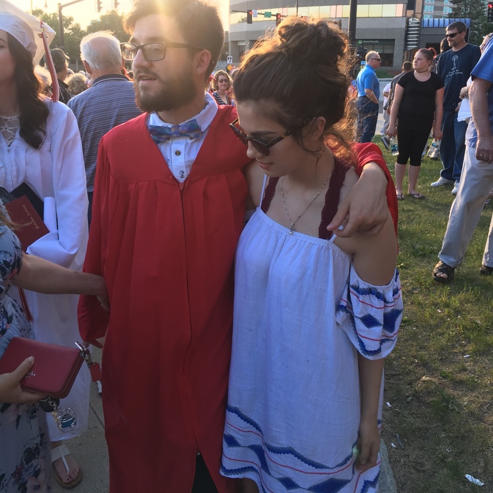 White and Blue Textured Dress
